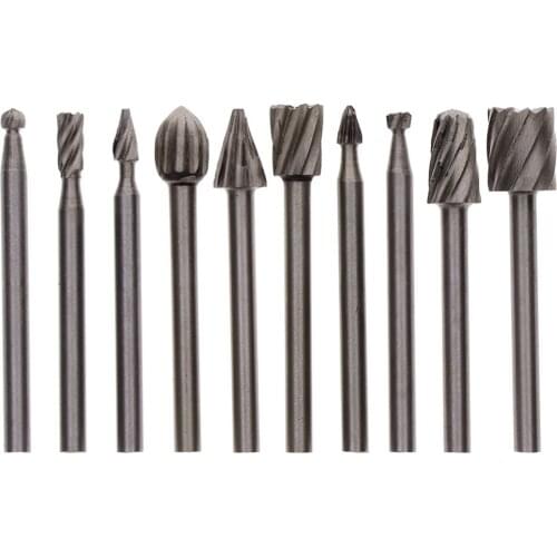 10pcs Carbide Burrs Drill Bit Set Rotary Burr Micro Drill Bits for Metal Woodworking Carving Tool Glass Diamond #272393