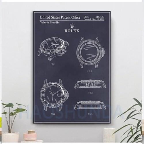 Canvas Painting Wall Artwork HD Print Poster Rolex Diving Watch Patent Home Decor Modular Picture For Bedroom Frame