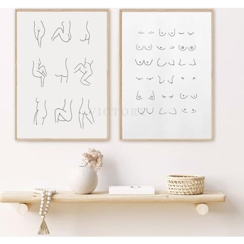 Funny Bathroom Posters Nude Women Line Art Boobs and Butts Wall Art Canvas Painting Nordic Prints Wall Pictures Home Decor
