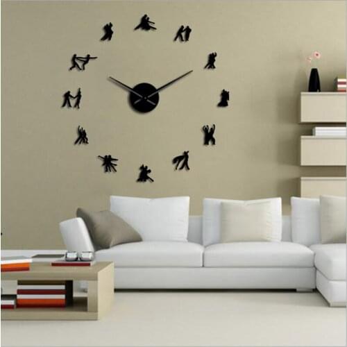 Fancy Double skating 3D Wall Clock Mirror Wall Stickers Creative DIY Wall Clocks Quartz Quiet Clock Decorative Wall Sticker