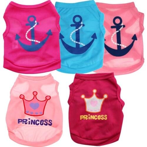 New Summer Pet Dog Shirt Clothes Cute Lovely Priness Anchors Printing Dog Vest T Shirt Clothing for Dogs Cats Pet Products