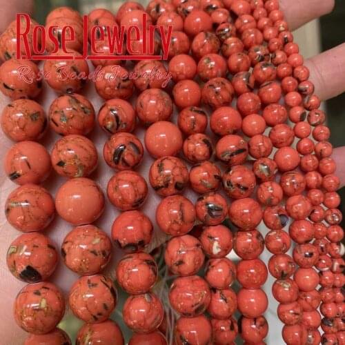 Orange Shell Howlite Turquoises Beads Round Loose Spacer Stone Beads For Jewelry Making 15'' DIY Bracelets Necklace 6 8 10 12mm
