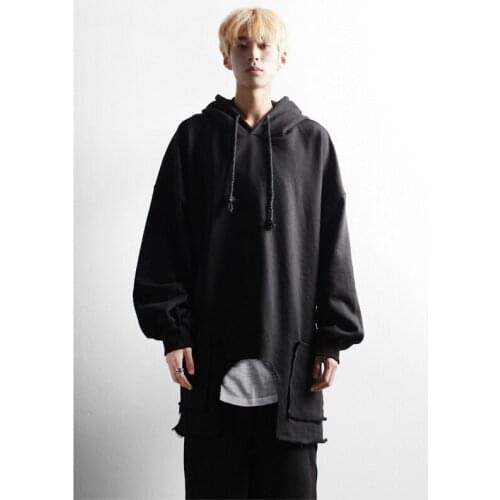 Personality dark irregular burr old asymmetric loose hooded Pullover