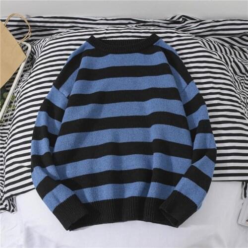 Autumn Winter striped Knitted Sweater Women Casual Oversized Pullovers boys Harajuku sweater Loose Warm Jumper Streetwear
