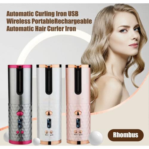 Portable Wireless Automatic Hair Curling Iron Cordless USB Rechargeable Air Curler with LCD Digital Display for Home Hair Curls