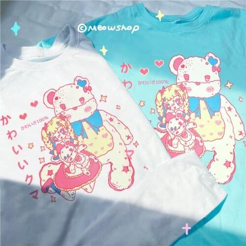 Japanese Streetwear Cute Cartoon Rabbit College JK Pullover T-Shirt Harajuku Kawaii Sweet Girls Y2K Fun Casual Vintage Loose Top