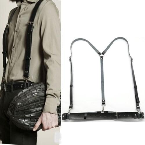 Male man Fashion Punk Goth Handmade Leather Suspender Belts gentleman Harness Bondage Belt Waist Belt chest belt hook Clips