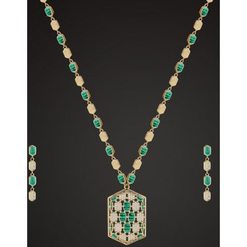 Zlxgirl Luxury Brand AAA zircon micro pave setting necklace with earring Copper wedding jewelry sets Real Green shell necklace