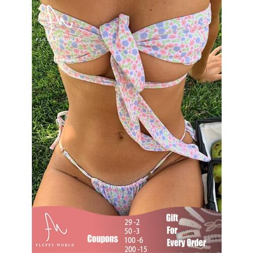 Sexy Brazilian Hollow Out Bikini Push Up Swimsuit Women Solid Floral Print Bandage Bikini Set Bathing Suit Summer Beachwear