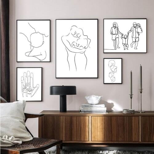 Family Gathering Abstract Lines Sofa Poster Background Wall Home Decoration Living Room Bedroom Dining Room Frameless Painting