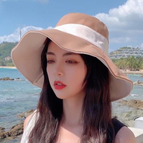 K127 2021 New Sun Hat, Sunscreen Big Brim Double-Sided Fisherman Hat Bucket Hat Summer Hat Ladies Panama Beach Female Hat Shade