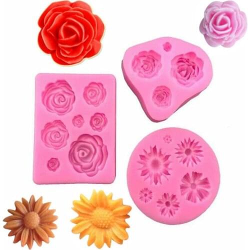 Small Flower Fondant Cake Silicone Mold Cake Decoration DIY Baking Flowers Rose Chrysanthemum Daisy Chocolate Mold Soap Mold