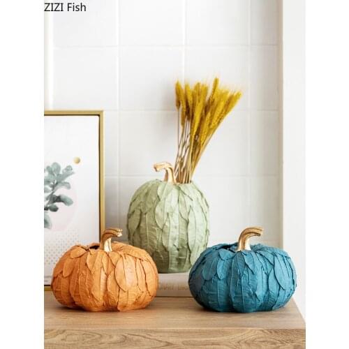 Pumpkin Statue Resin Fruits Vase Ornaments Figurines Leaf Wrap Pumpkins Flower Arrangement Desk Decor Home Decoration Modern