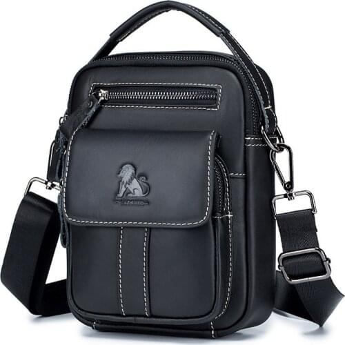 Mens genuine leather shoulder messenger bag top layer cowhide casual retro male vertical multifunctional small Tote bag handbag