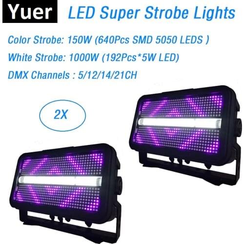 2 Units LED Strobe Lights 1400W DMX Strobe Flashlights 192X5W LEDS + 640Pcs SMD 5050 LEDS Stage Lighting Effect Disco Lights
