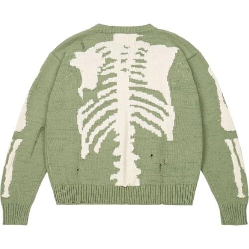 Men Hip Hop Sweater Skeleton Print Knitted Pullovers Harajuku Ripped Loose Pull Homme Women Hole Skulls Couple Streetwear Spring