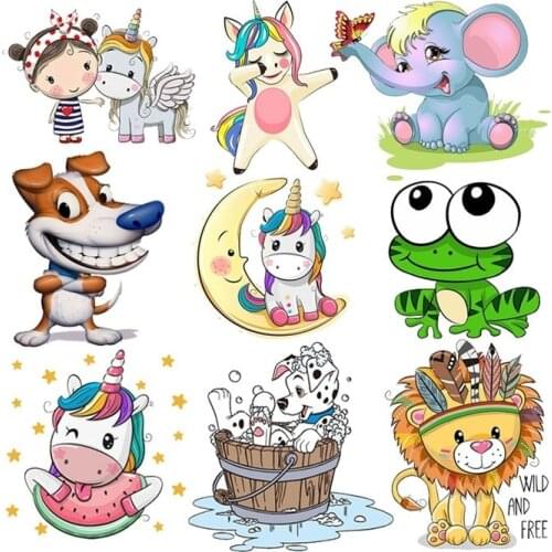 2021 Cute Animals Iron on Heat Transfer Patches for Kids Clothing DIY Stripes Butterfly Applique childen T-shirt Custom Stickers