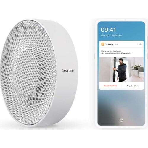 Smart Indoor Siren by Netatmo Wireless 110 Decibal Siren Auto Arm and Disarm Batteries or Wire Powered Home casa inteligente
