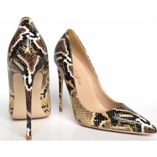 2020 Spring and Autumn New Mixed colors Serpentine PU leather ladies high heels pumps pointed toe shallow high heels shoes