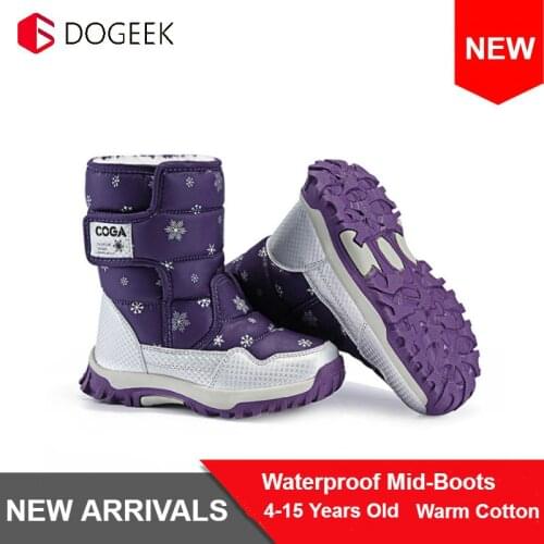 DOGEEK Waterproof Snow Boots Kids Girls Shoes Winter Boots Fashion Plush Children Shoes Students Sneakers Children Cotton Boots