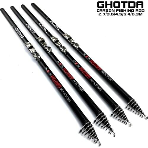 Rotating Carbon Fiber Fishing Rod 2.7M 3.6M 4.5M 5.4M 6.3M Telescopic Power Portable Rock Fishing Pole