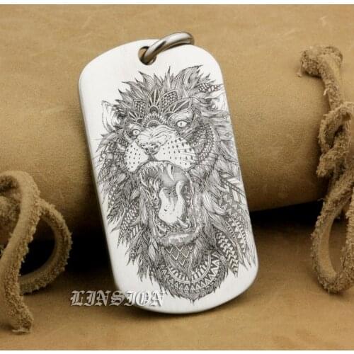 316L Stainless Steel High Detail Laser Deep Engraved Angry Lion Mens Biker Rocker Punk Pendant Dogtag 9X110 JP