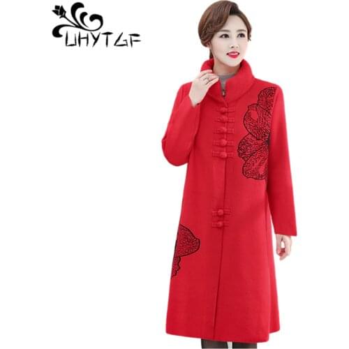 UHYTGF Quality Mink Velvet Autumn Winter Woolen Coat Women Vintage Single-Breasted Elegant Female Jacket 6XL Oversized Tops 1467