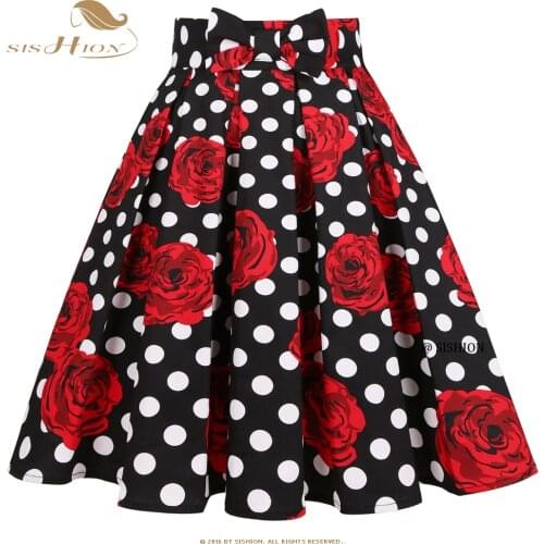 SISHION 2021 New Rose Printed Polka Dots Y2K Skirt SS0012 Harajuku Jupe Femme Vintage Cotton Women Summer Skater Pleated Skirt