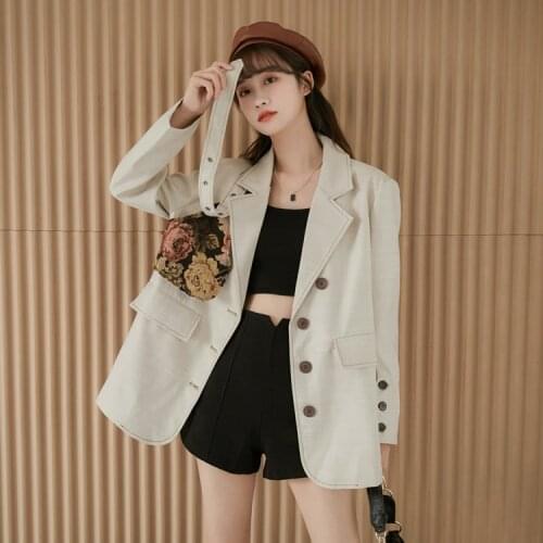 Retro vintage Ladies Korean style patchwork blazers and jackets