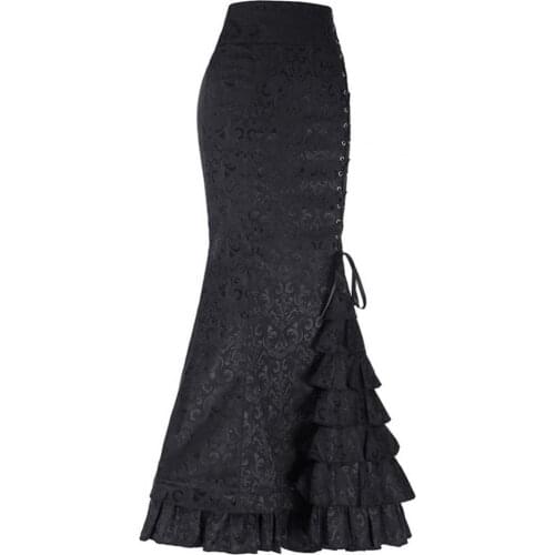 Womens Long skirts Halloween High-waisted skirt Jacquard Fishtail Women Punk Style Vintage Ruffles Bodycon Skirt for Festival