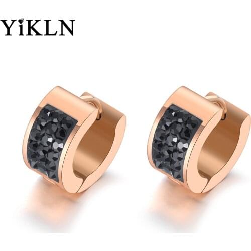 YiKLN Trendy Mosaic Rhinestone Titanium Stainless Steel Hoop Earrings Rose Gold Crystal Ears Jewelry For Women Girls YE19148