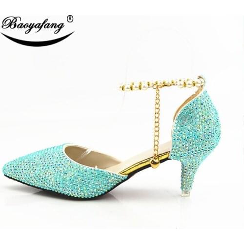 2019 New arrival Pointed toe Womens wedding shoes 6cm/8cm/10cm woman Mint Green AB crystal party dress shoes Fashion shoes