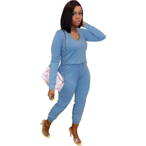 Plus Size 5XL Women O-neck Long Sleeve Jumpsuit Autumn Winter New Solid Color Casual Slim Pocket Zipper Curve Overall Streetwear