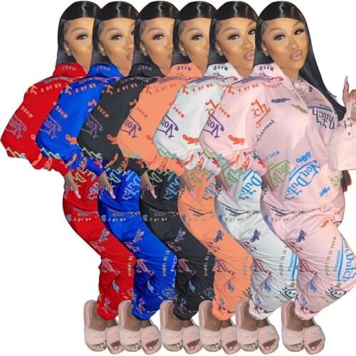 2021 Spring Autumn Fashion New Hooded Long-Sleeved Letter Printed Hoody Top + Casual Pants Two-Piece Suit Female Trend 002