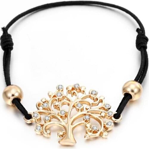 Crystal Tree of Life Charm Bracelet for Women Elastic Rope Chain pulseras mujer Adjustable gold silver rose Jewelry Gifts 2020
