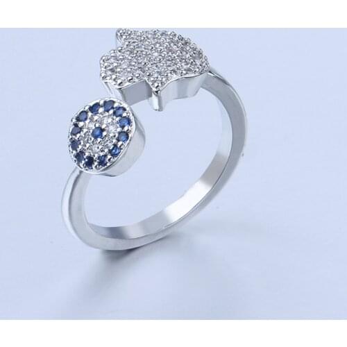New Delicate Luxury Palm Shape Blue White Zircon CZ Ring for Women Open Rings Adjustable Jewelry Gifts