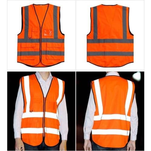 Cycling Vests High Visibility Safety Vest Reflective Driving Jacket Night Security Waistcoat With Pockets New Orange Safety Vest