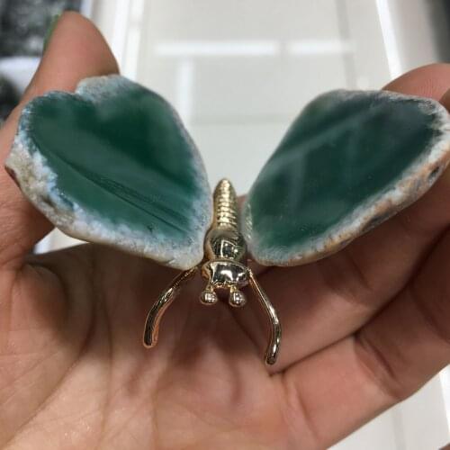 1PCS Large-sized Natural Green Agate Slice Butterfly Stones Quartz Home Decor Gift large-sized