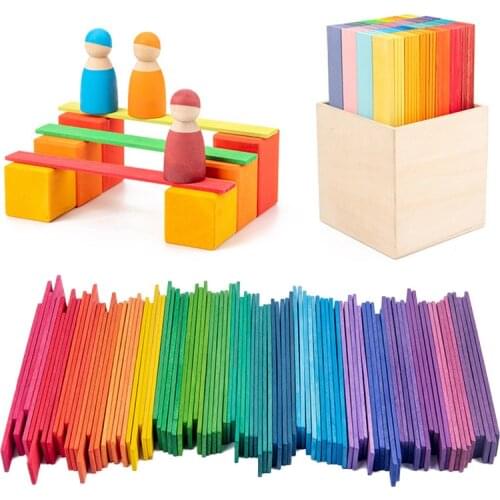 100pcs Da Vinci Bridge Large Stacker Rainbow Building Block Baby Toys Wooden Rainbow Monterssori Educational Wooden Toy