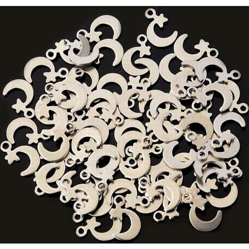 100pcs/Lot Stainless Steel Moon Star Charms Pendants for DIY Jewelry Making Necklace Bracelet Accessories 10*15mm