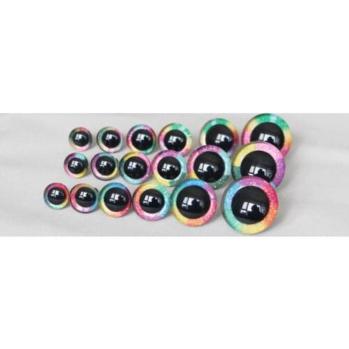 20pcs colorful 14-16-18-20-24-30mm 3D RAINBOW glitter toy eyes + washer for woolen diy plush doll color option--R3