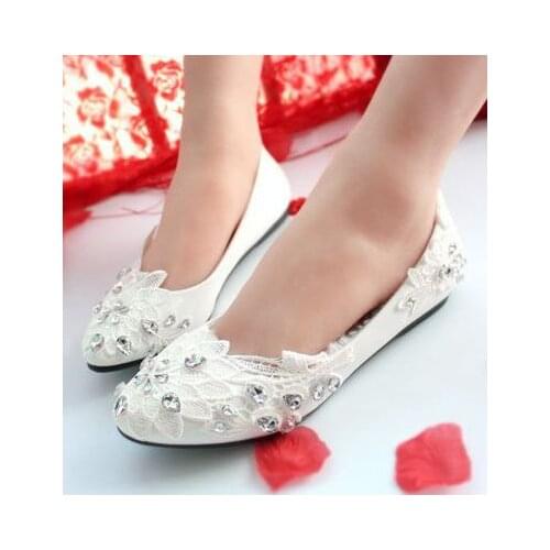 2020 flats lace silver crystal rhinestones women wedding flats shoes handmade plus size round toe slip on bridal bridesmaid shoe