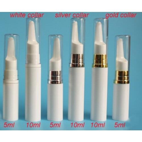 5ML white long press pump airless eyecream lotion bottle w gold/silver/white collar & clean lid COSMETIC packing