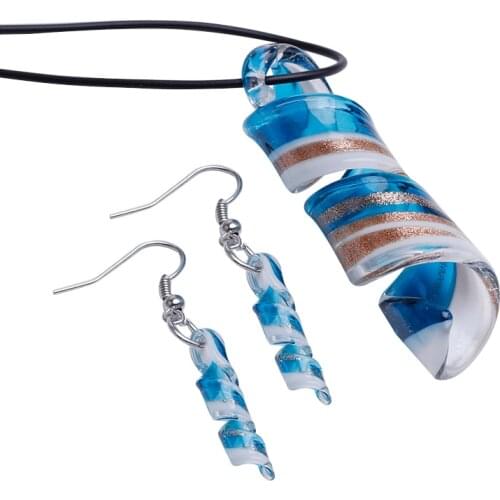Free Shipping 6 stet Jewelry Women Party Necklace/earrings Swirl Lampwork Glass Murano Bead Necklace Earring Fashion