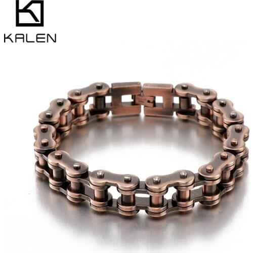 Kalen Punk 12mm Bicycle Chain Bracelet Mens Stainless Steel Motorcycle Link 230mm Fashion Jewelry