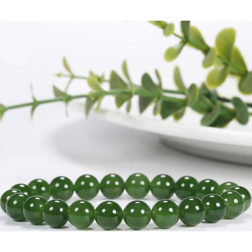 Hetian Jade Round Bead Bracelet Natural Jasper Green Fashion Womens 10mm Jade Stone Bracelet Jewelry Gift Drop Shipping