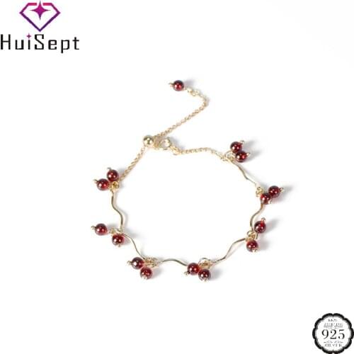 HuiSept Bracelet for Women 925 Silver Jewelry with Garnet Gemstone Hand Accessories Wedding Birthday Party Bridal Gift Wholesale