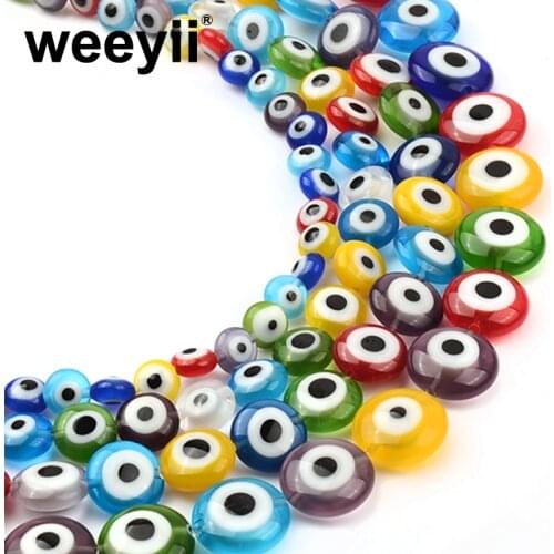 6/8/10/12mm Round Flat Lampwork Glazed Glass Beads Evil Eye Beads For Bracelet Necklace DIY Earring Charms Jewelry Making