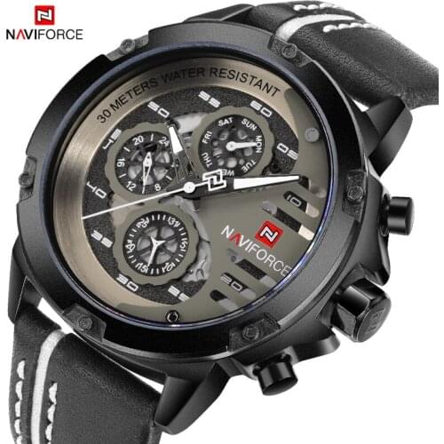 NAVIFORCE Luxury Brand Watches Mens Military Sport Leather Strap Quartz Waterproof Wrist Watches Watch Mens Relogio Masculino
