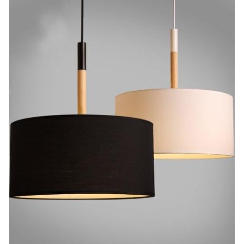 Nordic America Country Wooden Pendant Light Black White 30/40/50cm Suspension Luminaire Fabric Living Room Bed Room